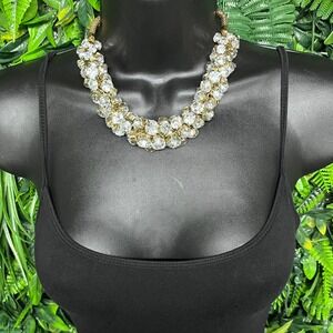 Cluster Statement Necklace Gold Tone Clear Crystal Adjustable Mesh Chain 3801